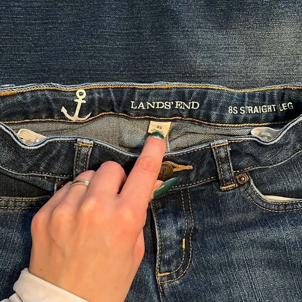 Lands' End Youth Boy's Blue Dark Wash Stretch Straight Leg Denim Jeans Size 8S